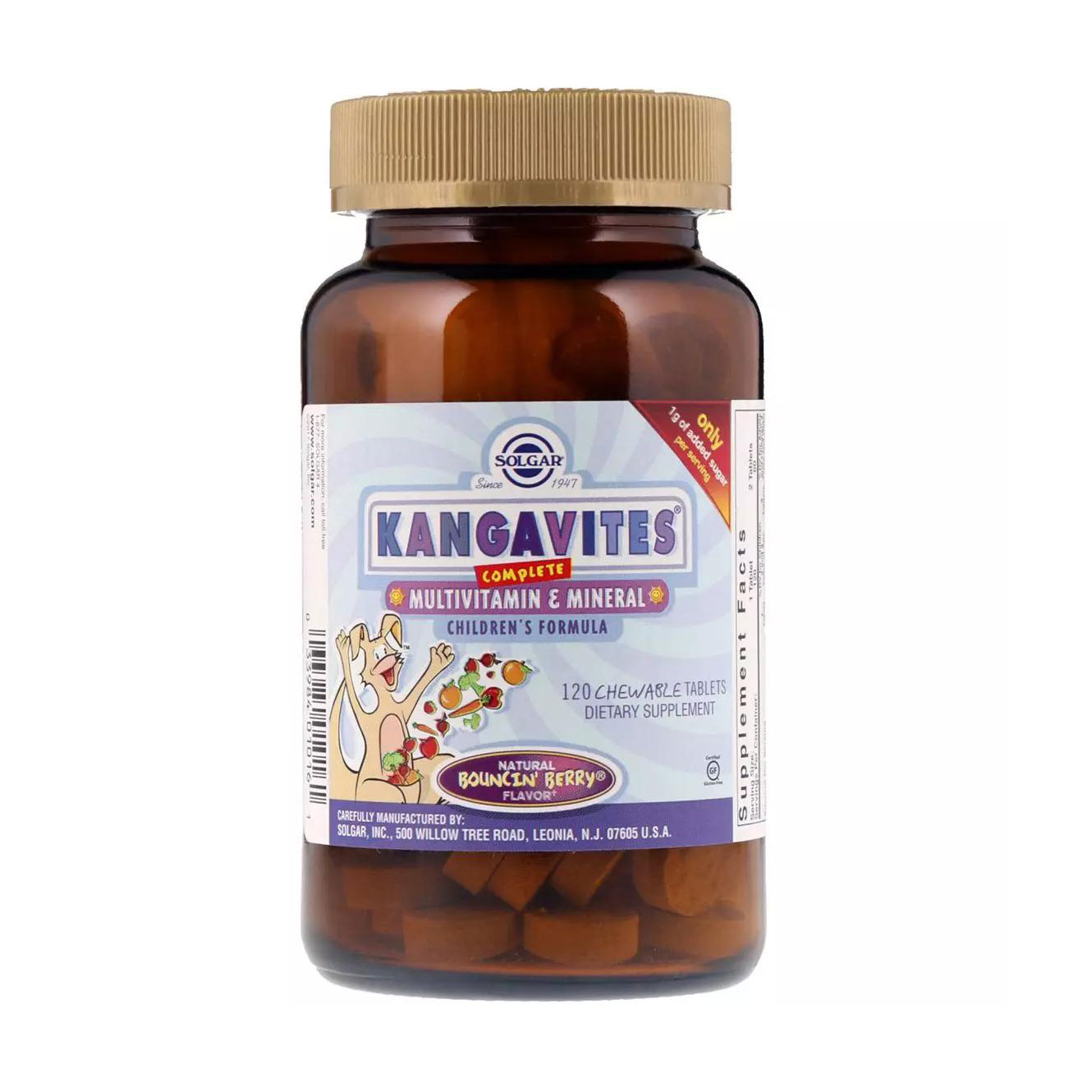 Мультивітаміни та мінерали для дітей Solgar Kangavites Multivitamin &amp; Mineral Formula зі смаком ягід, 120 жувальних таблеток